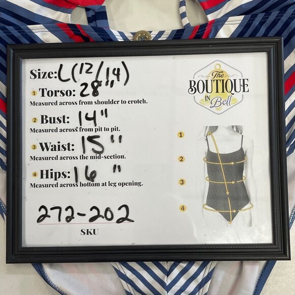 Time Tru L One Piece Swim Suit Red White Blue Patriotic Sailor Cutout Peep Vneck - Picture 11 of 12